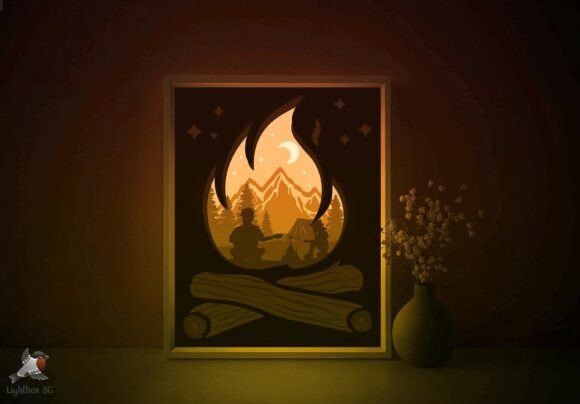 Camping Bonfire Papercut Lightbox: A 3D SVG for Shadow Boxes