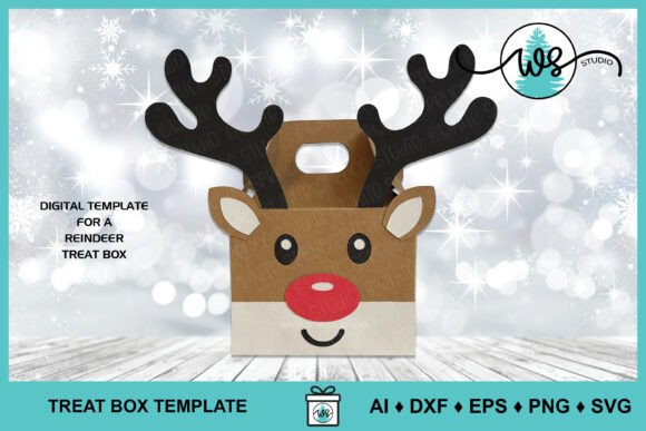 Christmas 3D SVG: Reindeer Treat Box Template