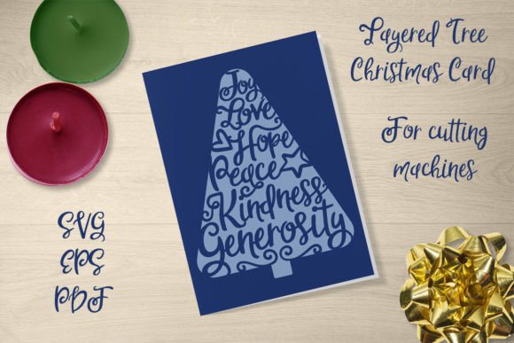 Christmas Card Tree Words Layered SVG for Crafts & Graphics