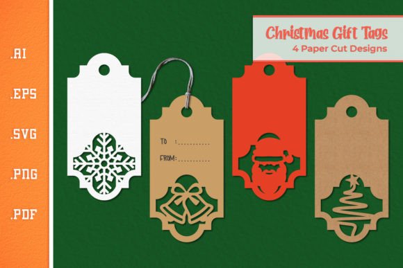 Christmas Gift Tags - Paper Cut SVG 2 Graphics for Crafts