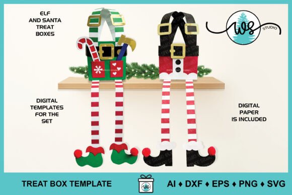 Festive 3D SVG Christmas Elf and Santa Treat Boxes