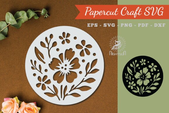 Floral Round Paper Cut SVG 4: A Versatile Graphics and Crafts Asset