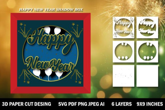 Happy New Year Paper Cut Shadow Box